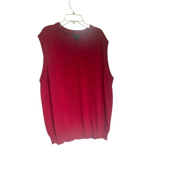 John W Nordstrom 100% Cashmere V Neck Sweater Vest Red Solid XL - Picture 1 of 9